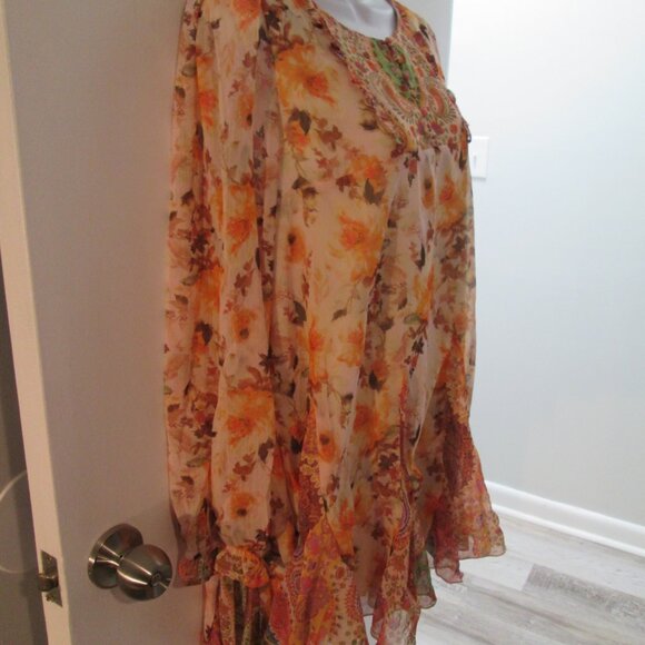Umgee Orange Floral Paisley Boho Mini Dress Tunic Sz L NWT - Picture 5 of 11